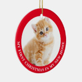 初めてのクリスマスの猫の写真パーソナライズされた セラミックオーナメント (右)
