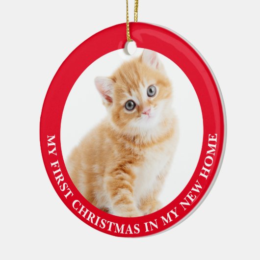 初めてのクリスマスの猫の写真パーソナライズされた セラミックオーナメント (左)