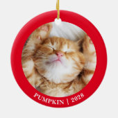 初めてのクリスマスの猫の写真パーソナライズされた セラミックオーナメント (裏面)