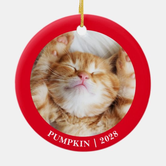 初めてのクリスマスの猫の写真パーソナライズされた セラミックオーナメント (裏面)