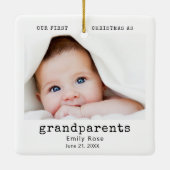 初めてのクリスマスの祖父母のモダン写真 セラミックオーナメント (裏面)