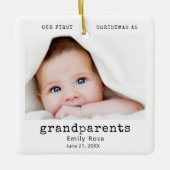 初めてのクリスマスの祖父母のモダン写真 セラミックオーナメント (正面)