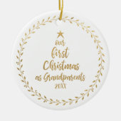 初めてのクリスマスの祖父母の写真 セラミックオーナメント (正面)