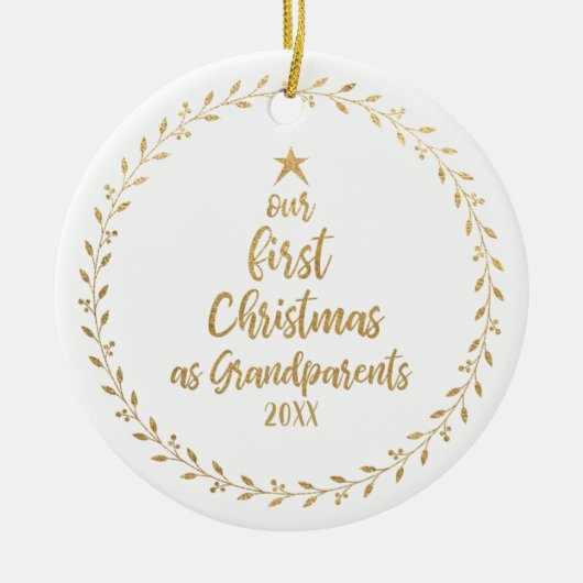 初めてのクリスマスの祖父母の写真 セラミックオーナメント (正面)