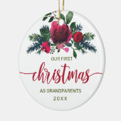 初めてのクリスマスの祖父母赤フローラ写真 セラミックオーナメント (左)