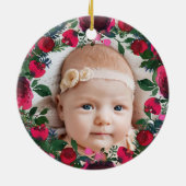 初めてのクリスマスの祖父母赤フローラ写真 セラミックオーナメント (裏面)