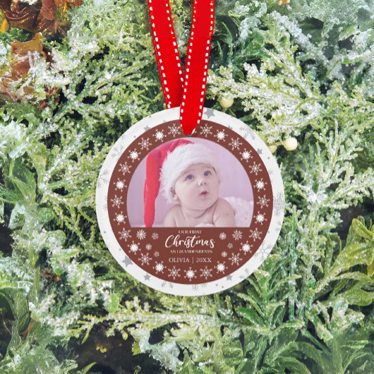 初めてのクリスマスの祖父母2枚の写真の記念品 オーナメント