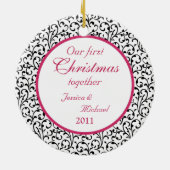 初めてのクリスマスの組み合わせシックフローラ写真 セラミックオーナメント (裏面)