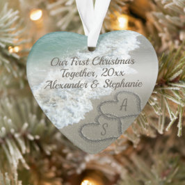 初めてのクリスマスの組み合わせハートビーチ砂 オーナメント