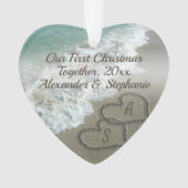 初めてのクリスマスの組み合わせハートビーチ砂 オーナメント (正面)
