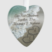 初めてのクリスマスの組み合わせハートビーチ砂 オーナメント (正面)