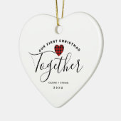 初めてのクリスマスの組み合わせパーソナライズされたハート セラミックオーナメント (左)