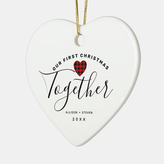 初めてのクリスマスの組み合わせパーソナライズされたハート セラミックオーナメント (左)