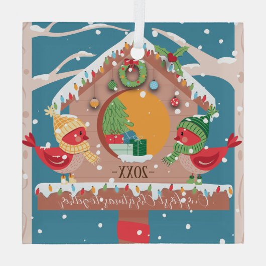 初めてのクリスマスの組み合わせ深紅色カップルオーナメント ガラスオーナメント (裏面)