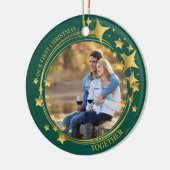 初めてのクリスマスの組み合わせ2フォト金ゴールドスターリース セラミックオーナメント (左)