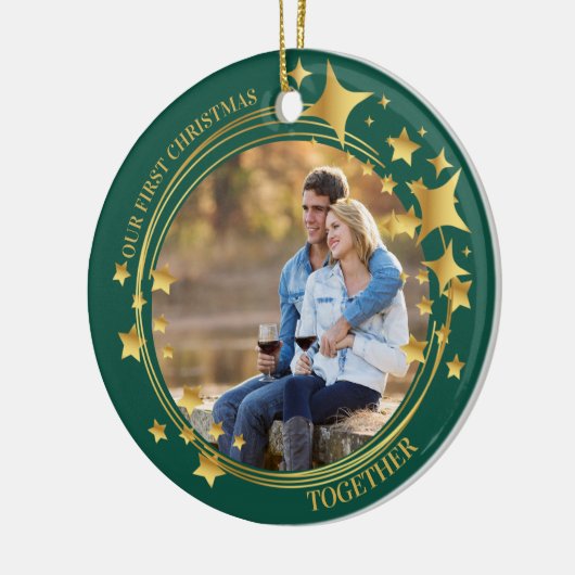 初めてのクリスマスの組み合わせ2フォト金ゴールドスターリース セラミックオーナメント (左)