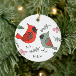 初めてのクリスマスの組み合わせ（鳥）ショウジョウコウカンチョウ対カスタム セラミックオーナメント