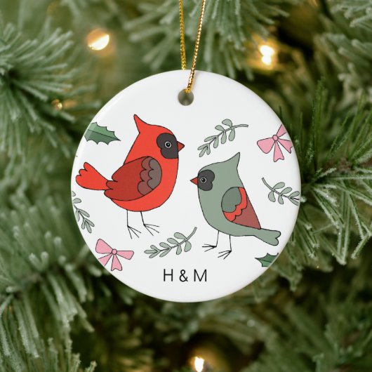 初めてのクリスマスの組み合わせ(鳥)ショウジョウコウカンチョウ対カスタム セラミックオーナメント (ツリー)