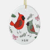 初めてのクリスマスの組み合わせ（鳥）ショウジョウコウカンチョウ対カスタム セラミックオーナメント (右)