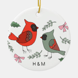 初めてのクリスマスの組み合わせ（鳥）ショウジョウコウカンチョウ対カスタム セラミックオーナメント