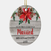 初めてのクリスマスの結婚したで素朴な冬の花 セラミックオーナメント (右)