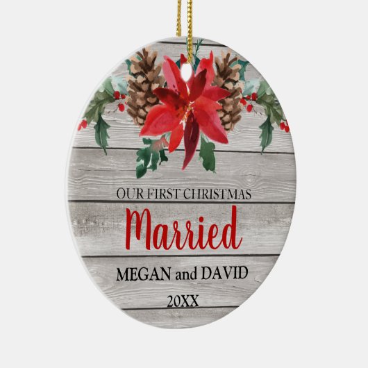 初めてのクリスマスの結婚したで素朴な冬の花 セラミックオーナメント (右)