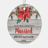 初めてのクリスマスの結婚したで素朴な冬の花 セラミックオーナメント (左)