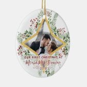 初めてのクリスマスの結婚したな写真のギフト セラミックオーナメント (右)