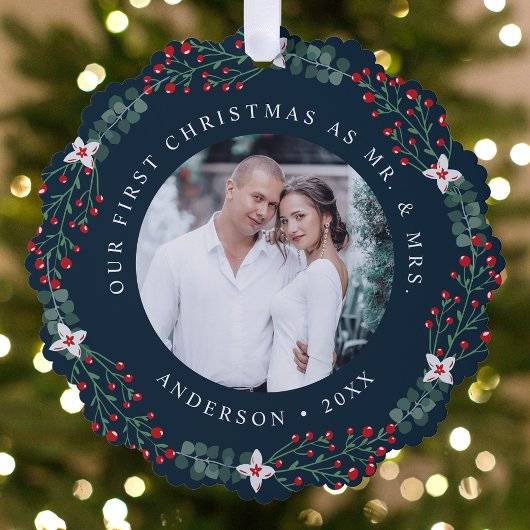 初めてのクリスマスの結婚式記念写真 オーナメントカード
