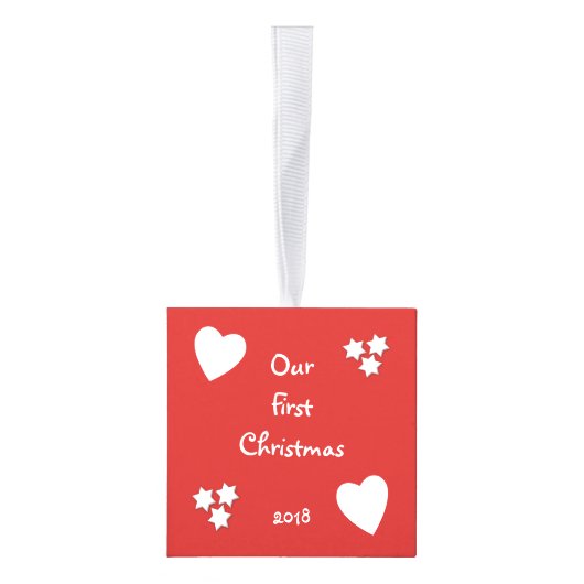 初めてのクリスマスの緑と赤の雪だるま写真 キューブオーナメント (右)