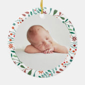 初めてのクリスマスの花柄の赤ちゃんの写真 セラミックオーナメント (裏面)