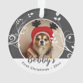初めてのクリスマスの葉っぱと犬の名前の写真 オーナメント (裏面)