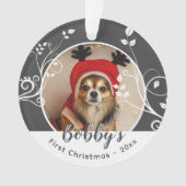 初めてのクリスマスの葉っぱと犬の名前の写真 オーナメント (正面)