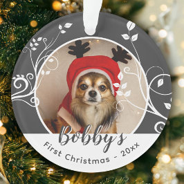 初めてのクリスマスの葉っぱと犬の名前の写真 オーナメント