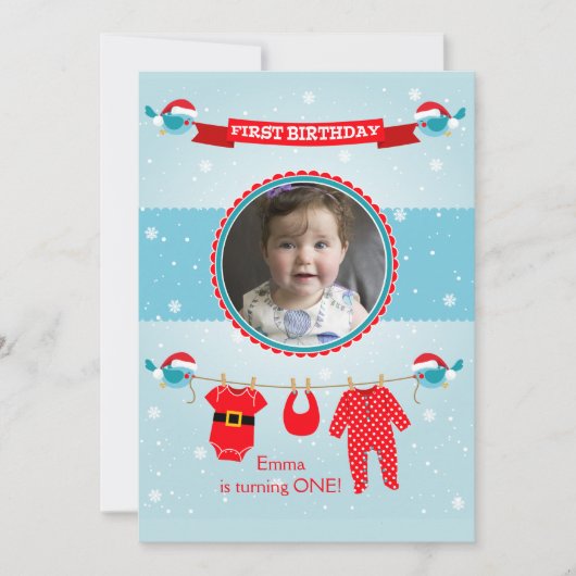 初めてのクリスマスの誕生日パーティーへの招待 招待状 (正面)