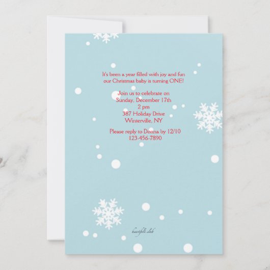 初めてのクリスマスの誕生日パーティーへの招待 招待状 (裏面)