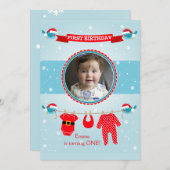 初めてのクリスマスの誕生日パーティーへの招待 招待状 (正面/裏面)