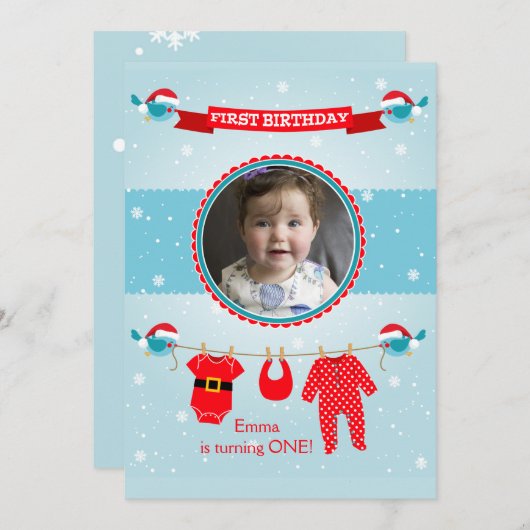 初めてのクリスマスの誕生日パーティーへの招待 招待状 (正面/裏面)