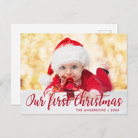 初めてのクリスマスの赤い台本写真 ポストカード (正面/裏面)