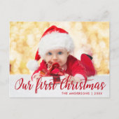 初めてのクリスマスの赤い台本写真 ポストカード (正面)