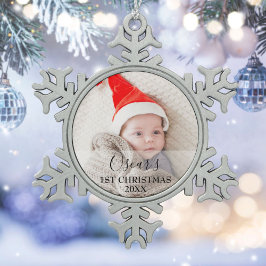初めてのクリスマスの赤ちゃんの写真と名前 スノーフレークピューターオーナメント