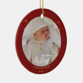 初めてのクリスマスの赤ちゃんの写真入り両面デザイン セラミックオーナメント (右)