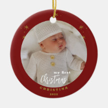 初めてのクリスマスの赤ちゃんの写真入り両面デザイン