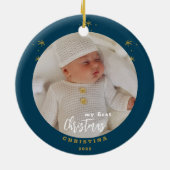 初めてのクリスマスの赤ちゃんの写真入り両面デザイン セラミックオーナメント (裏面)