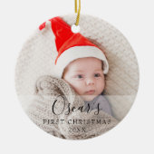 初めてのクリスマスの赤ちゃんの写真入り名前 セラミックオーナメント (正面)