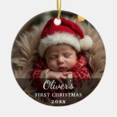 初めてのクリスマスの赤ちゃんの写真名 セラミックオーナメント (正面)