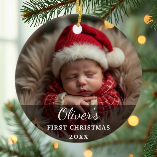 初めてのクリスマスの赤ちゃんの写真名 セラミックオーナメント