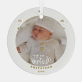 初めてのクリスマスの赤ちゃんの写真 ガラスオーナメント (裏面)