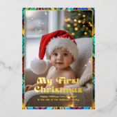 初めてのクリスマスの赤ちゃんの写真  ステンドグラスの写真 箔シーズンカード (正面)