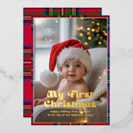 初めてのクリスマスの赤ちゃんの写真 タルタン・プレード 箔シーズンカード